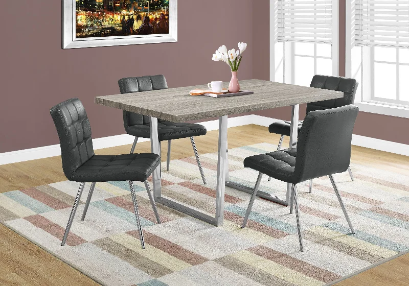 59" Taupe And Silver Solid Wood And Metal Sled Base Dining Table