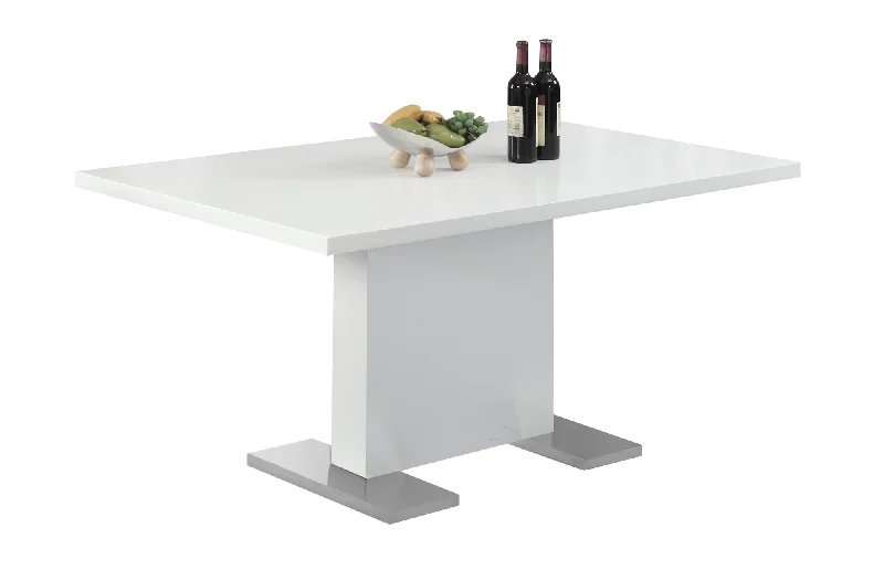 59" White And Gray Metal Pedestal Base Dining Table