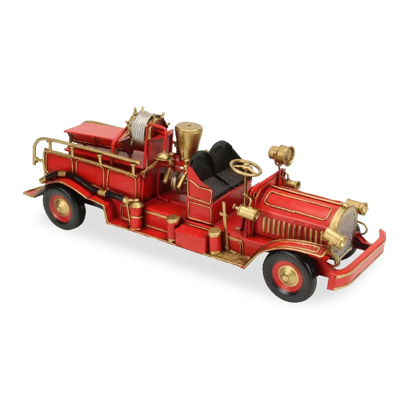 6" Red and Gold Metal Hand Painted Early 20th Century Red Fire Engine Model Car