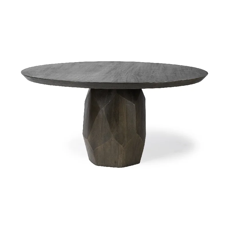 60" Brown Rounded Solid Wood Pedestal Base Dining Table