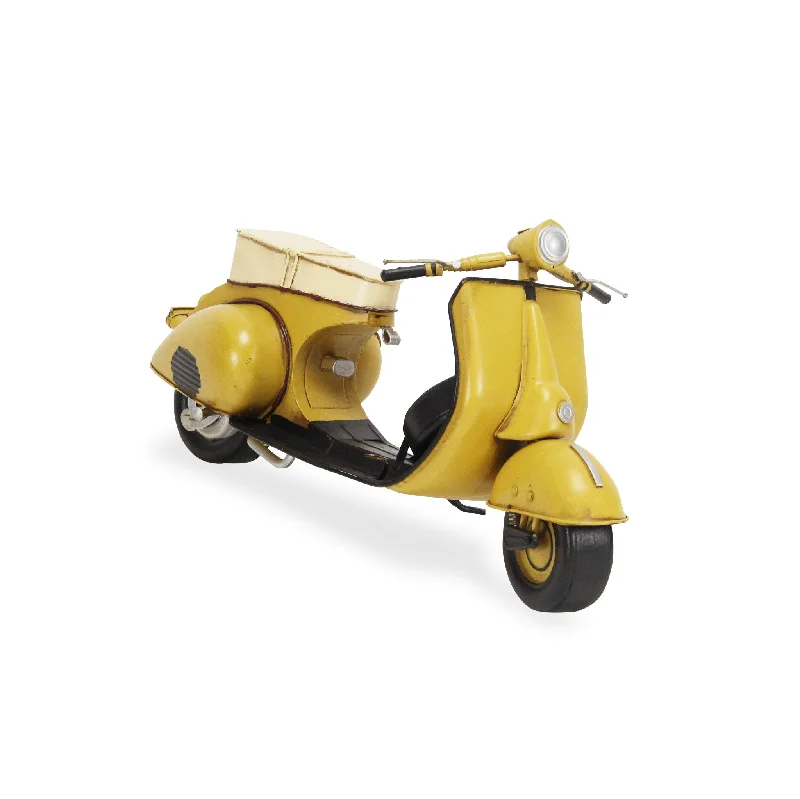 9" Yellow and Black Metal Hand Painted 1959 Yellow Scooter Model Motorcycle