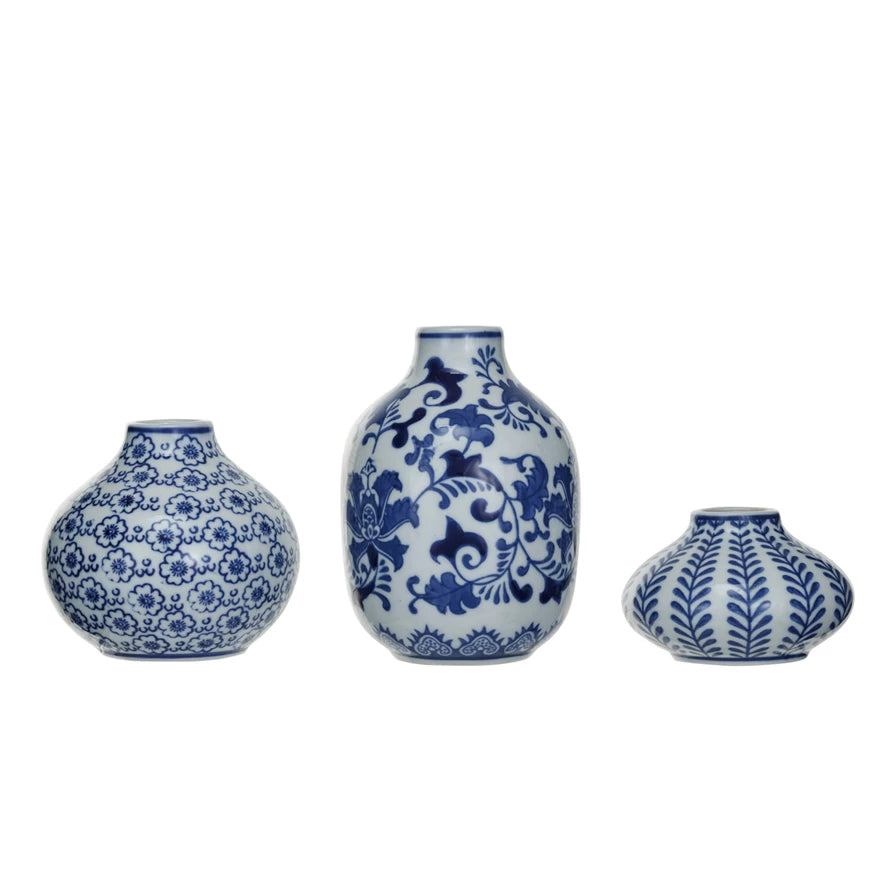 Creative Co-op - Blue & White Bud Vase