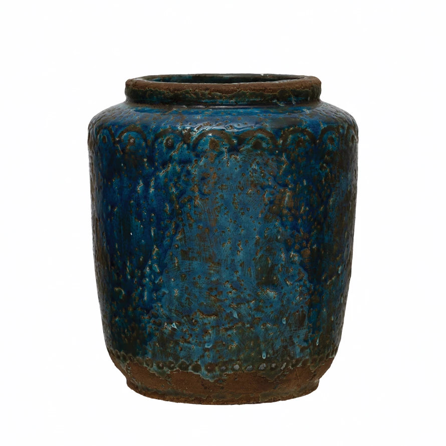 Creative Co-op - Distressed Blue Terracotta Vase