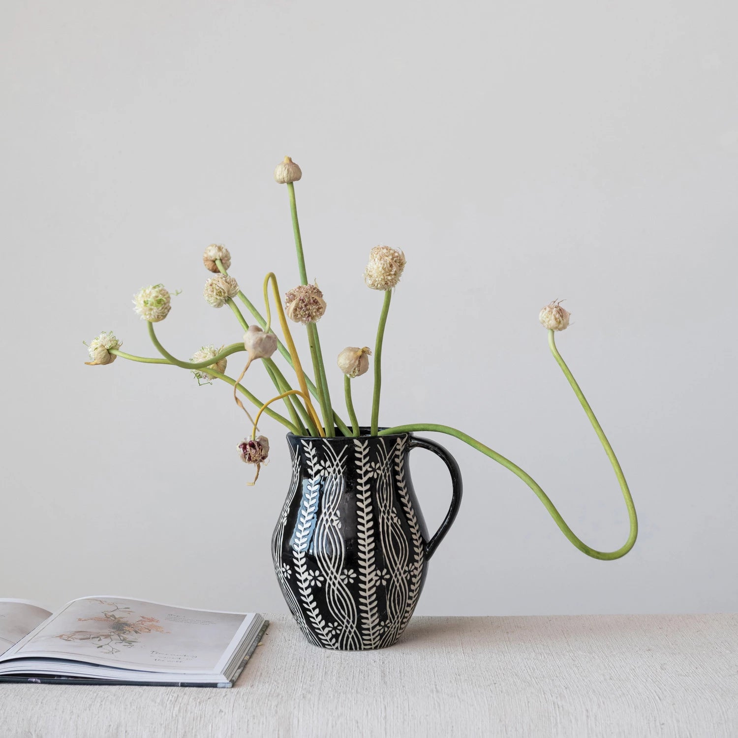 Creative Co-op - Floral Stoneware Pitcher