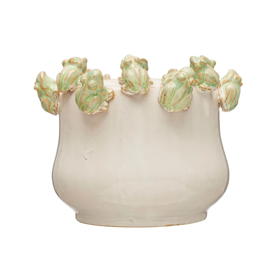 Creative Co-op - Frog Rimmed Stoneware Planter