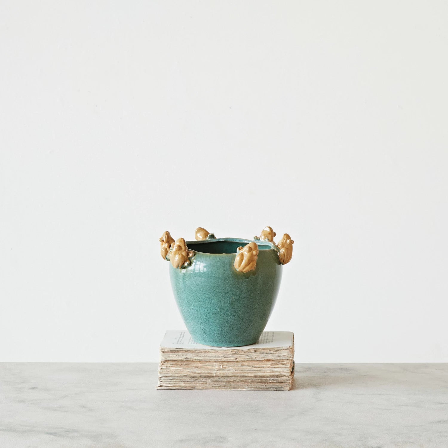 Creative Co-op - Green Stoneware Frog Planter