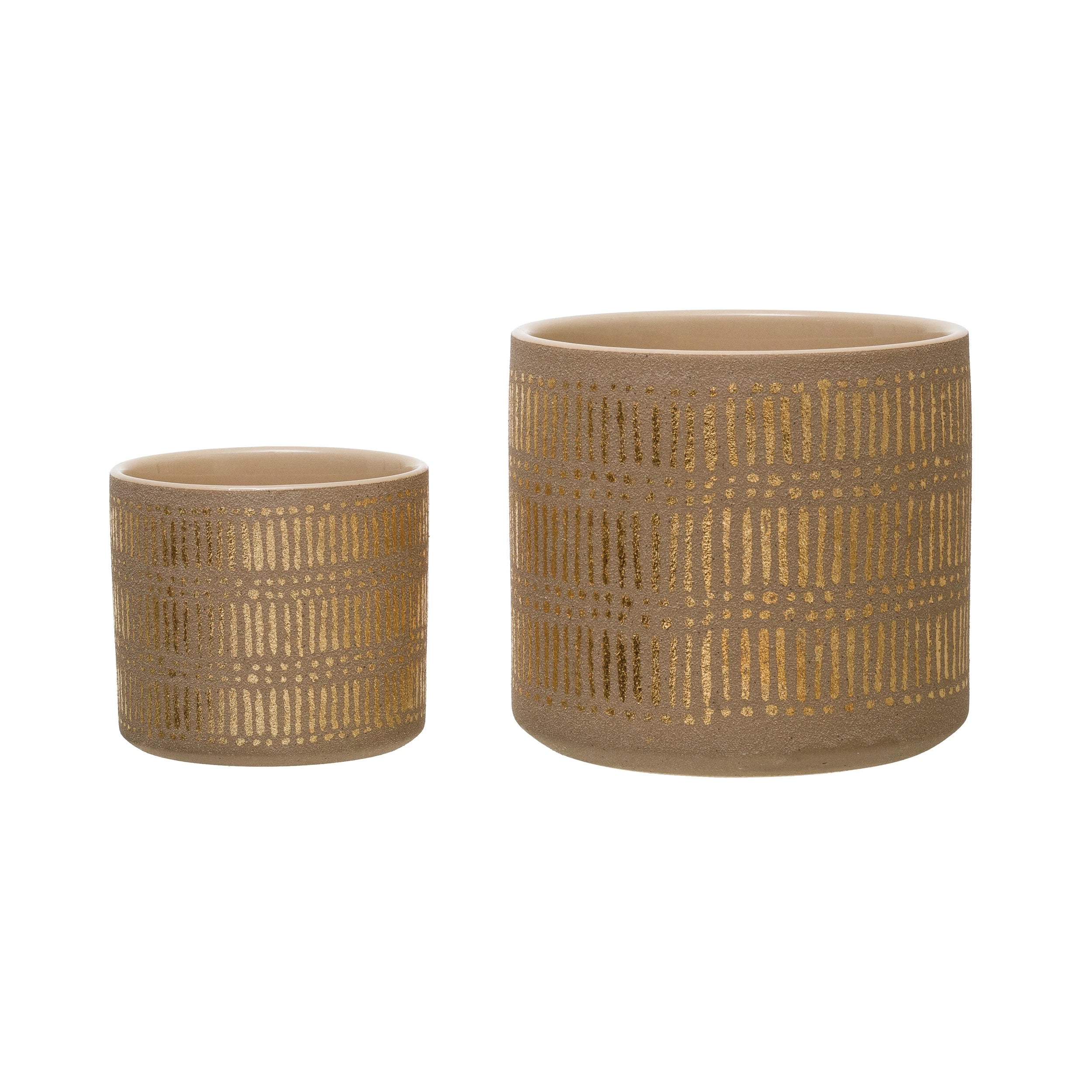 Creative Co-op - Stoneware Planters with Gold Pattern