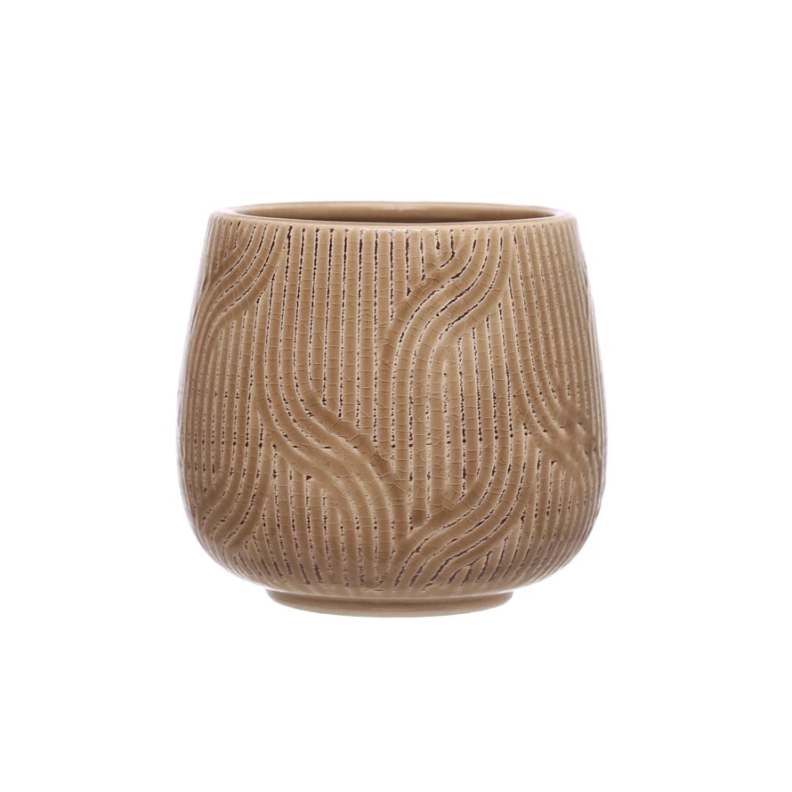 Creative Co-op - Stripes & Swirls Stoneware Planter