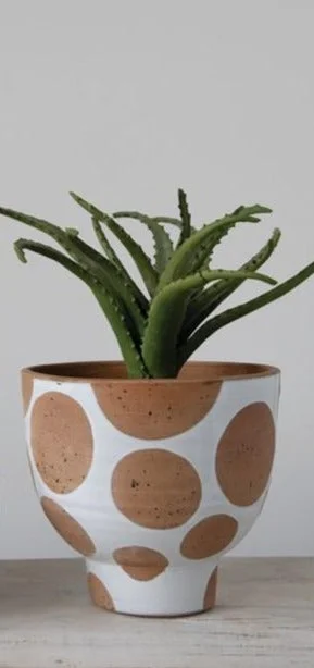 Creative Co-op - White Terracotta Pot with Natural Dots