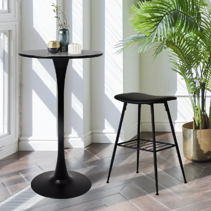 Set of 2 Round Bar Table Pub Tables - Black