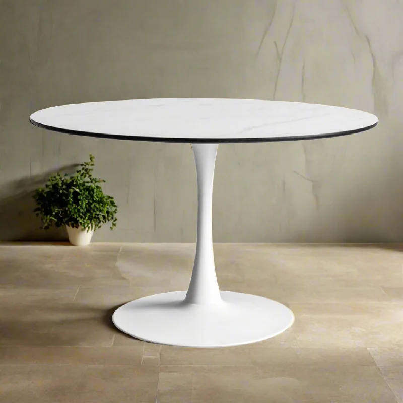 Dining Table Kitchen 6 Person Marble Tulip Round Metal Base 120cm