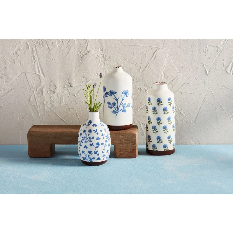 Mud Pie - Blue Floral Bud Vase