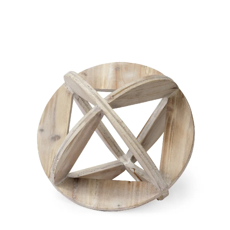 5" Natural Solid Wood Geometric Orb Tabletop Sculpture