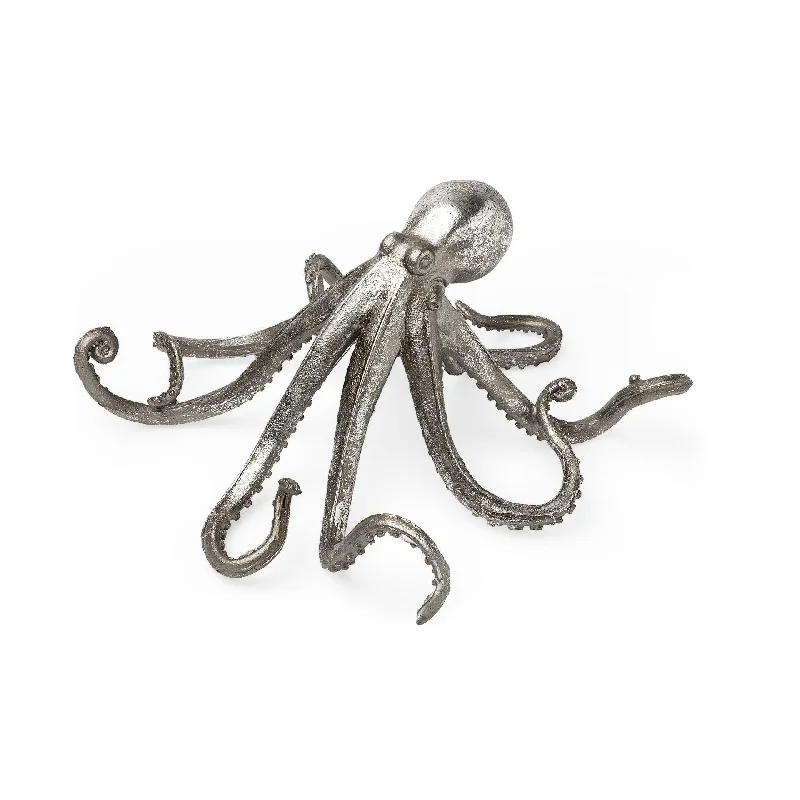 12" Antiqued Silver Resin Octopus Tabletop Sculpture