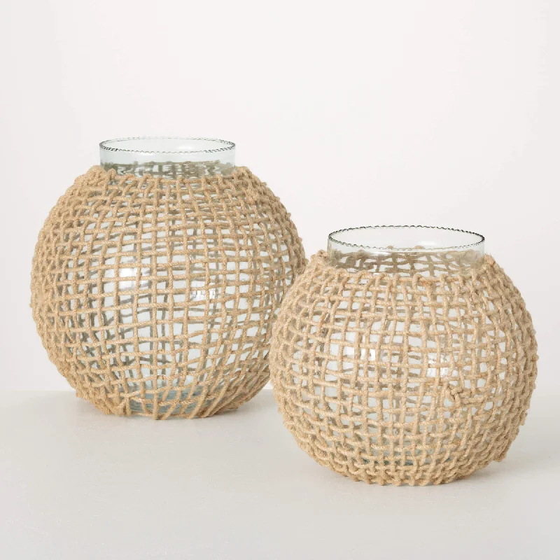 Sullivans - Woven Rattan & Glass Vases