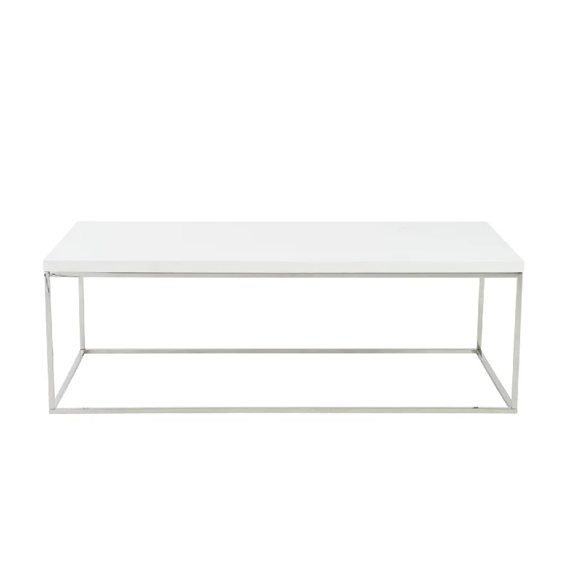 47" White And Silver Metal Coffee Table