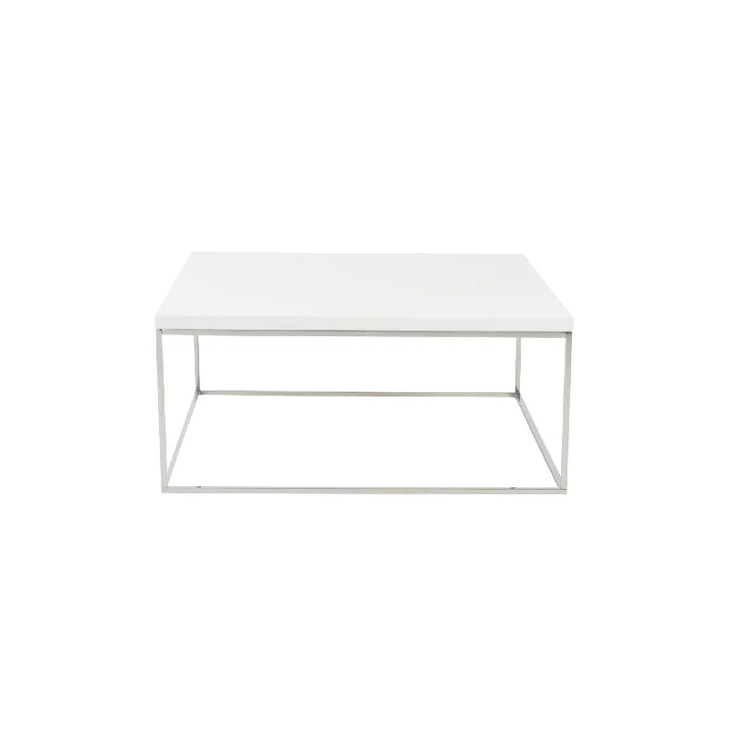 35" White And Silver Metal Square Coffee Table