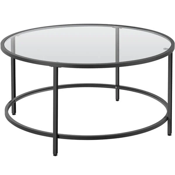 Yaheetech Round Glass-Top Coffee Table